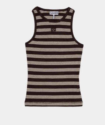 Top Ganni Soft Cotton Rib Tank Top Stripe